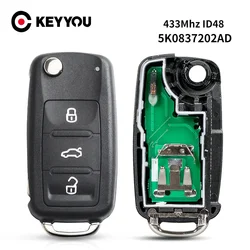 KEYYOU 5K0 837 202 AD Remote Key for VW/VOLKSWAGEN Beetle/Caddy/Eos/Golf/Jetta/Polo/Scirocco/Tiguan/Touran/UP 433Mhz ID48Chip
