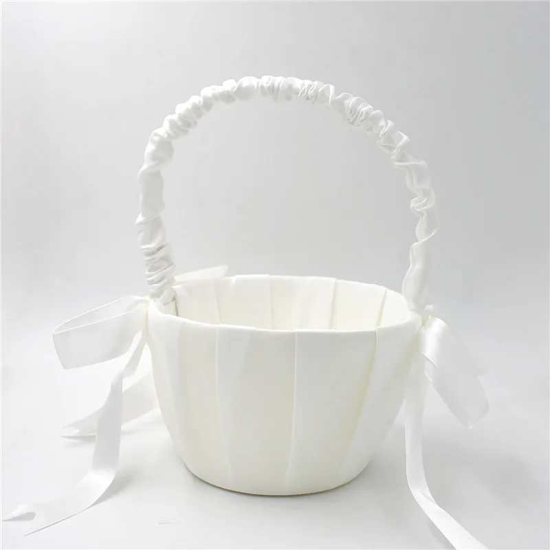 1/2 Stück Satin-Perlenknoten-Blumenkorb für Mädchen, Ringhalter, weiße Blumen, Hochzeitsaccessoires, Damenzubehör, 2024 – Detail 6