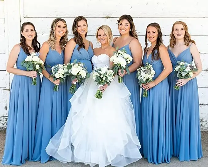 

Maxi Bridesmaid Dresses for Women Ruched A-line Chiffon Formal Dress Long