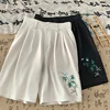 Trendy 2025 Summer Thin Casual Shorts Leaves Embroidered Knee Length Pants Elastic Waist Loose Fit Five Minute Pants 1