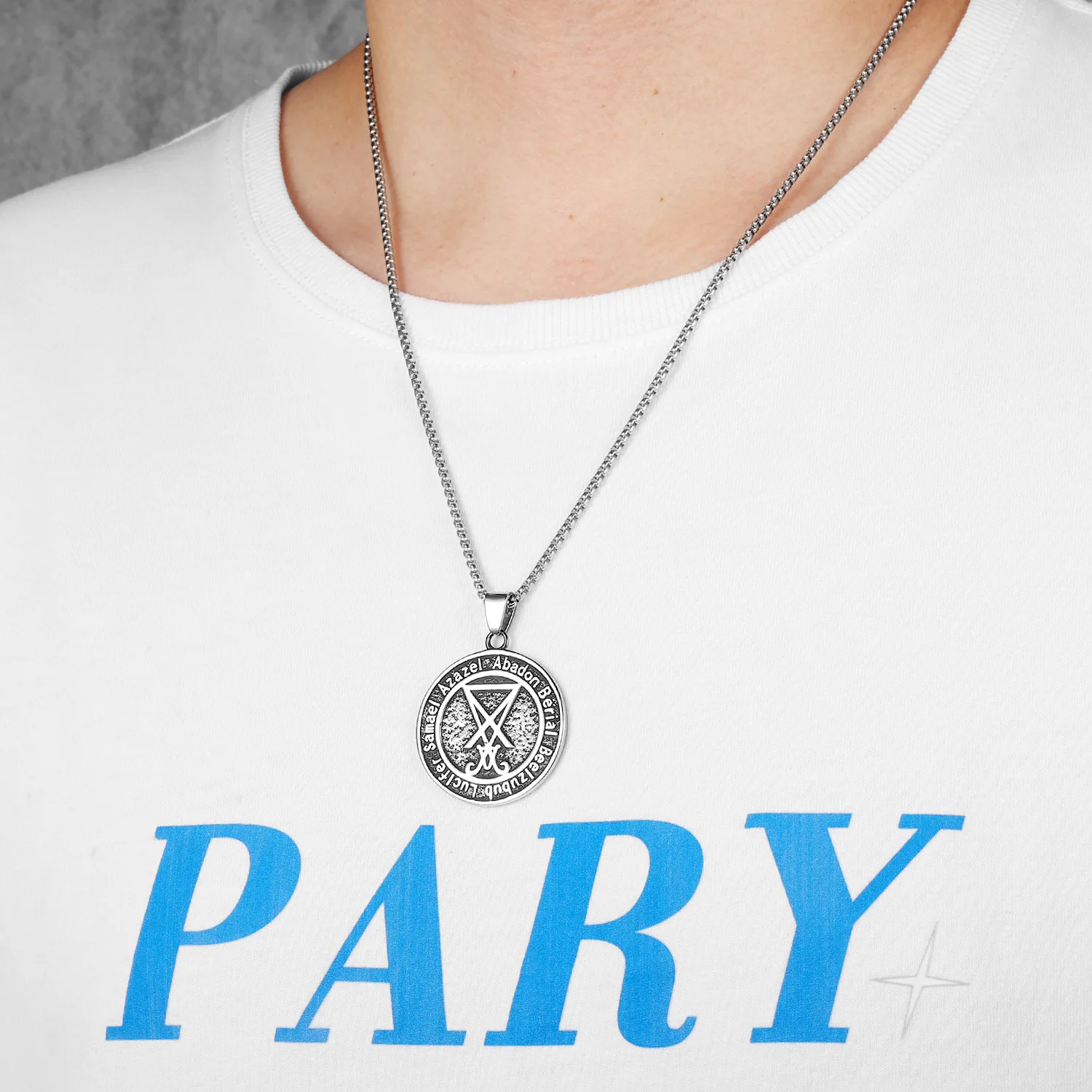 Hell Demon Satan Lucifer Stainless Steel Men Necklaces Pendant Chain Powerful Amulet Vintage For Women Jewelry Gifts Wholesale 6