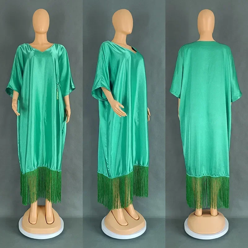 

Women African Traditional Clothes 2023 Autumn Elegant Half Sleeve V-neck Plus Size Long Dress Muslim Abaya Dress Ladies Clothes