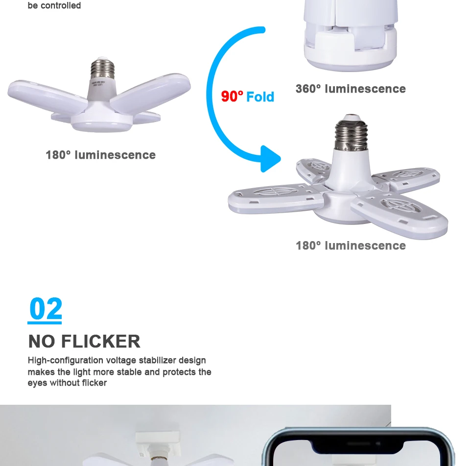 Description Picture 6 of item28W E27 LED Bulb Fan Blade Timing Lamp AC85-265V Foldable Led Light Bulb Lampada For Home Ceiling Light With Remote Controller