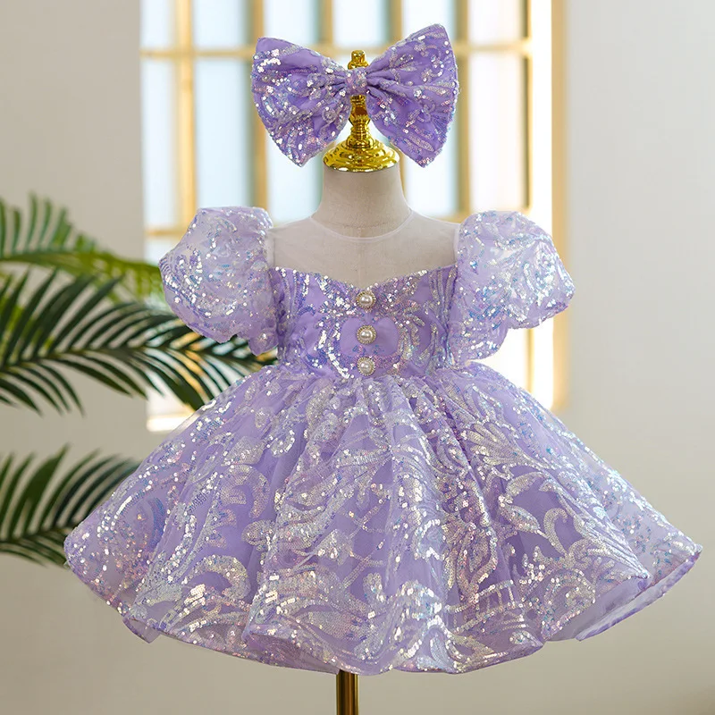 

Boutique Baby Dress Summer Girls' Dress Flower Sequins Baby Princess Xmas Fluffy Tutu Dress For Birthday Party Children's Wear