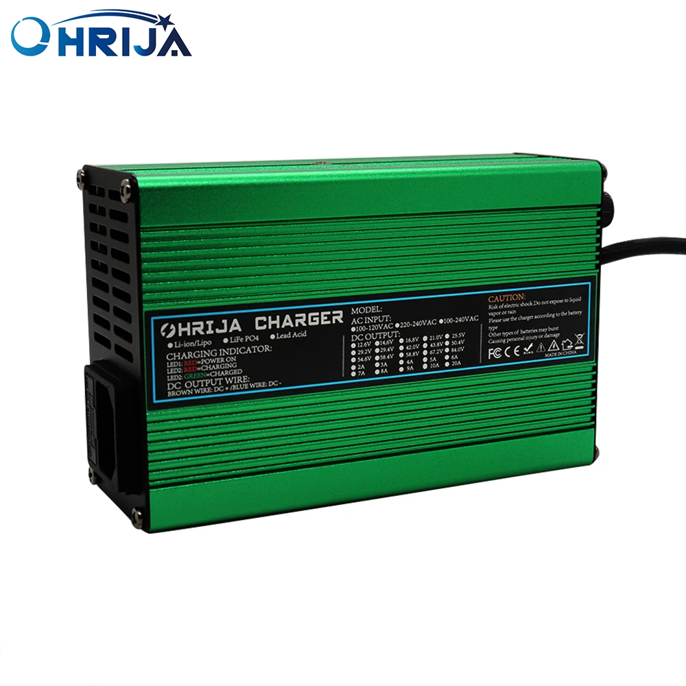 

OHRIJA 58.4v 5a Charger Smart Aluminum Case Is Suitable For 16s 51.2V Outdoor LiFePO4 Battery Electric Car Safe And Stable