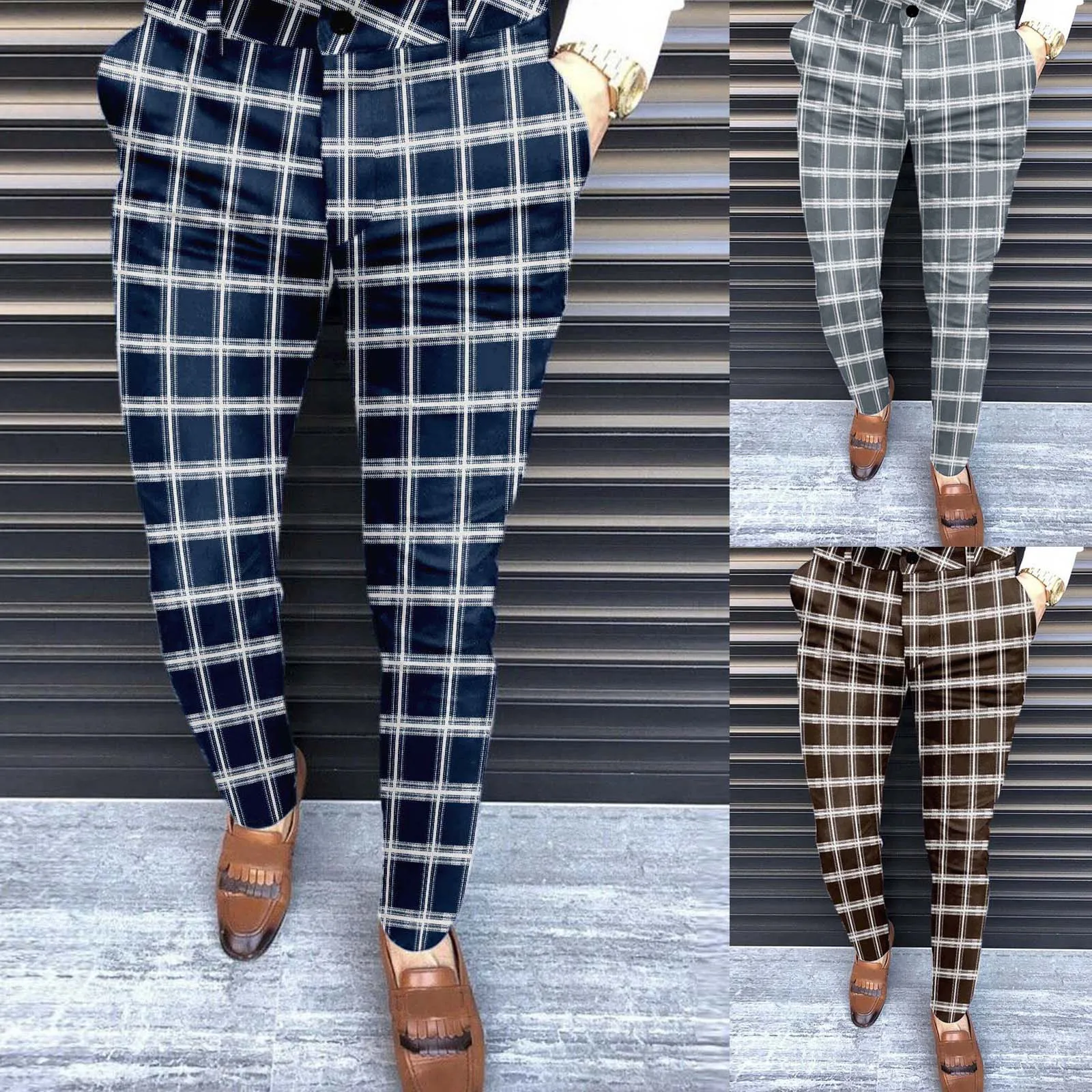 51415-fc35c1.jpg 2023 New Pant Sweatpants Mens Slim Fit Plaid Print Zipper Casual Fashion Long Pants Trousers Free Shipping - Image 1