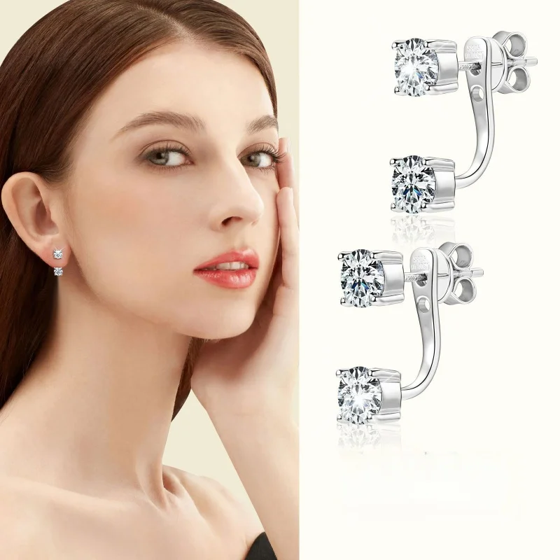 

Real Double Moissanite Ear Studs Women's Diamond Earrings Silver Earrings s925 100%Pass the Diamond Test NIKA