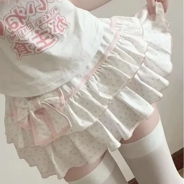 Deeptown Harajuku Y2k Lolita Mini Skirt Women Bow Japanese Style Kawaii Pleated Skirts Sweet Dot Ruffles Cake Layered Skirts 1