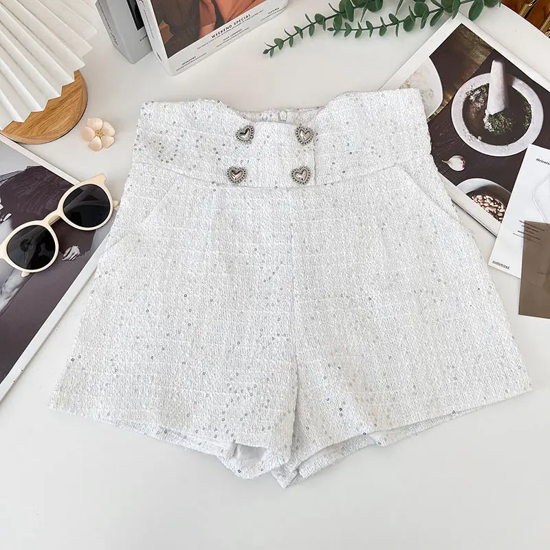 Women Autumn Winter New High Waisted Woolen Shorts Trendy Irregular Double Breasted Pockets Casual and Versatile Wide Leg Shorts
