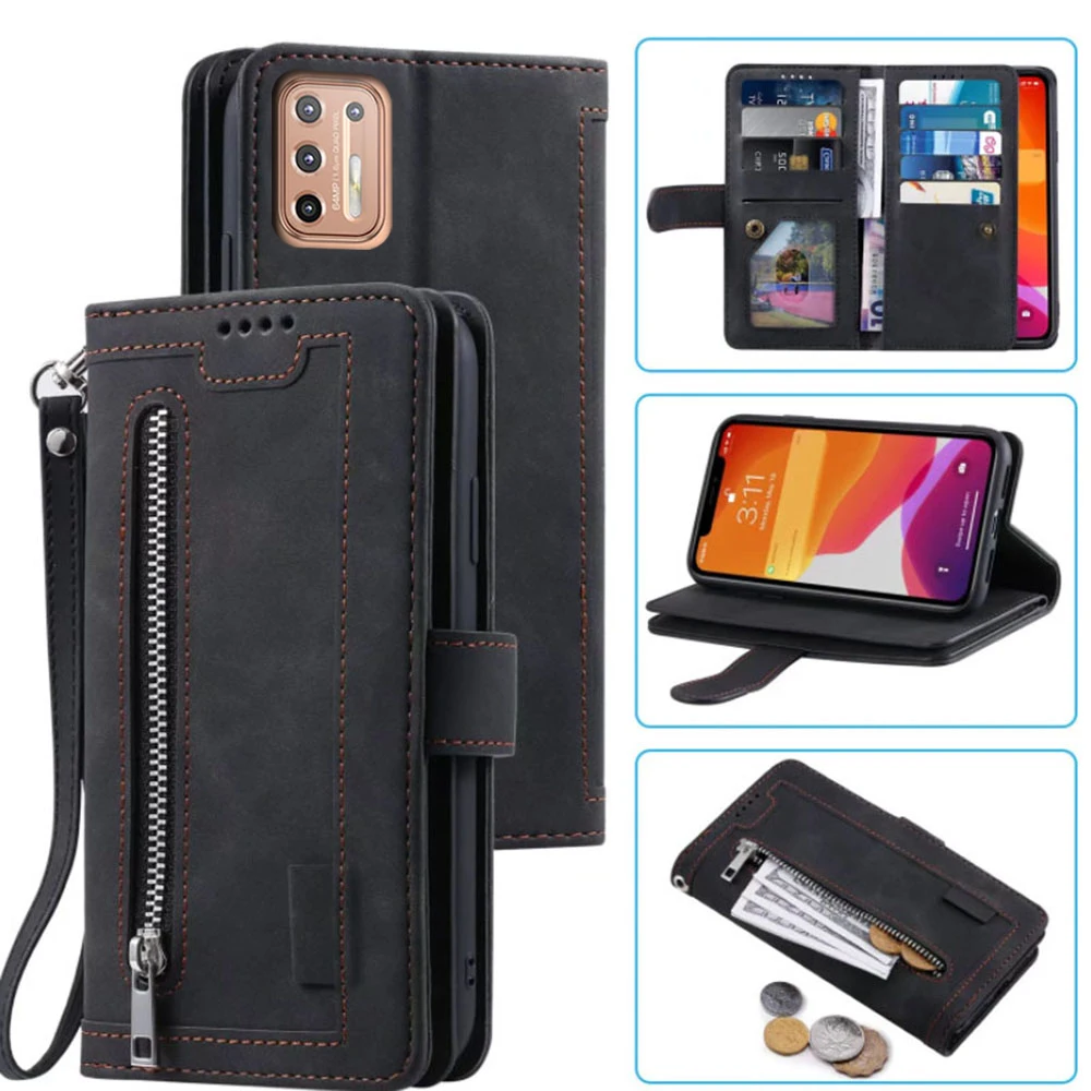 Elegant Zipper Wallet Case with Card Slots, Flip Folio, and Wrist Strap – Carnival Collection