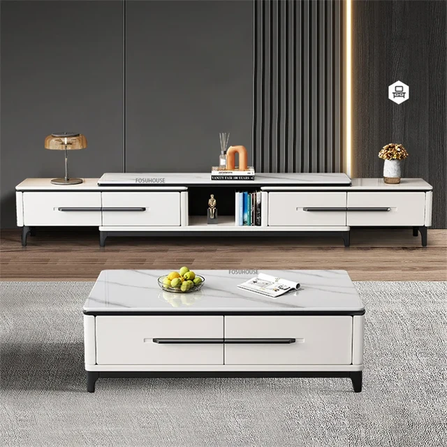 Modern Simple Tv Stand Living Room Furniture  Light Luxury Slate TV Stands Tea Table Home Small Apartment Retractable TV Cabinet