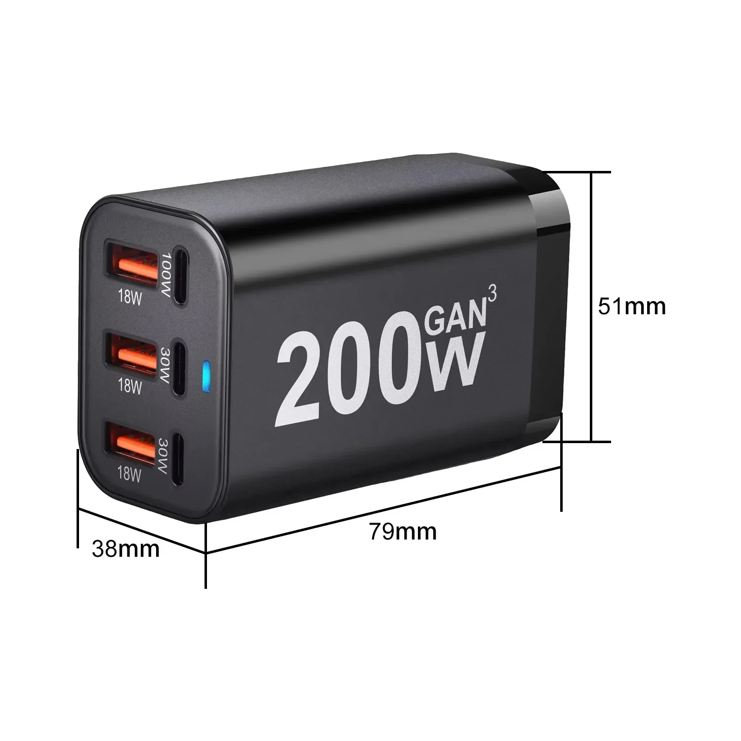 200W 6-Port USB-C GaN Fast Charging Desktop Power Adapter