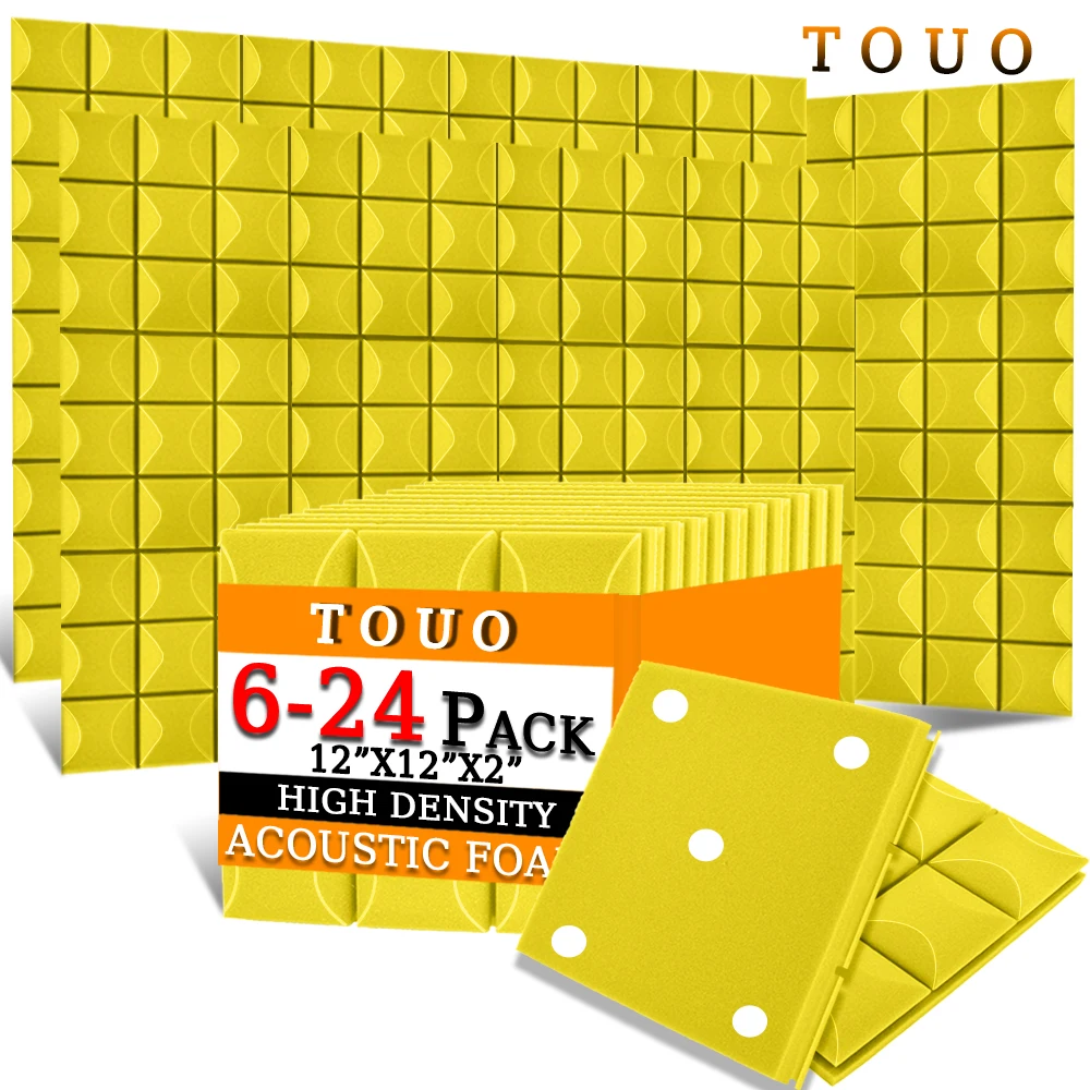 TOUO Panel Acoustic 6/12/24 Pcs, Studio Acoustic Sponge KTV Sound Insulation Treatment Room, High Density Soundproofing Foam