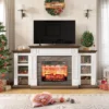 70" Electric Fireplace with Mantel, Fireplace TV Stand , Farmhouse Entertainment Center , Realistic Stacked Stone Surround 2