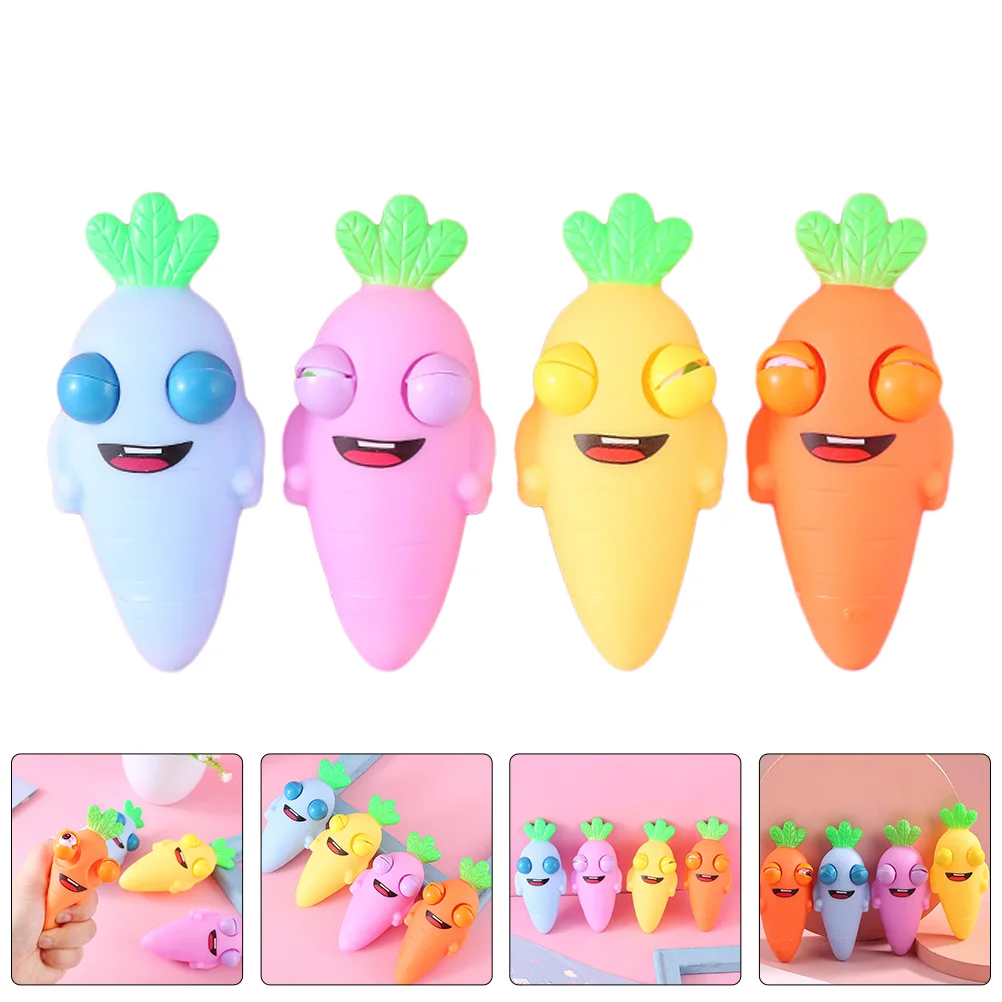 4 Pcs Carrot Pinch Cartoon Toys Stretchy For Anxiety Squeeze Party Compact Pressure Relief