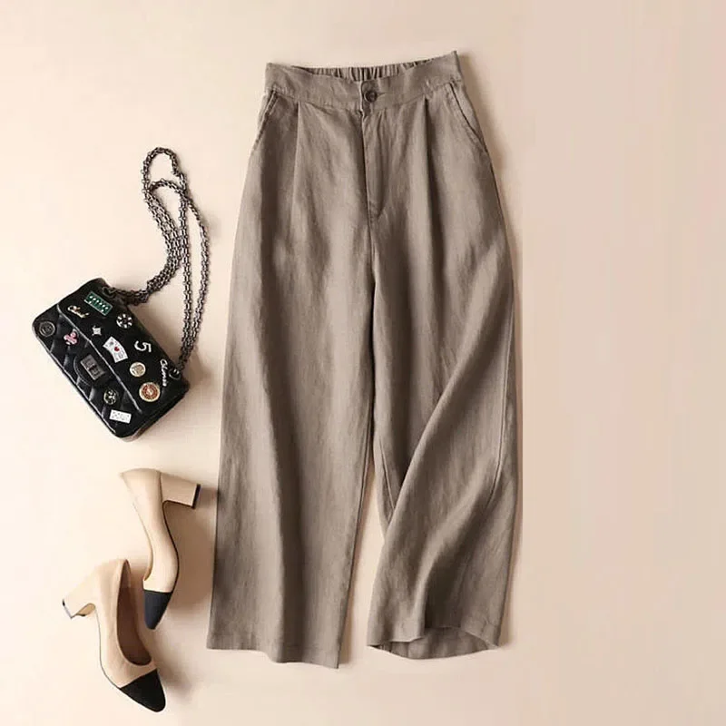 

Linen Straight Women Ankle-Length Pants Summer Causal Baggy Basic Pantalones Fashion High Waist Streetwear Spodnie New A72