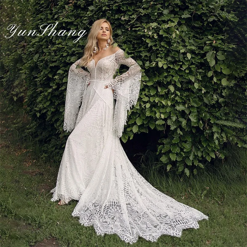 

Yunshang Lurxury Mermaid Wedding Dress 2024 Women Sweetheart Lace Open Back Long Sleeve Bridal Gown Sweep Train Vestido De Novia