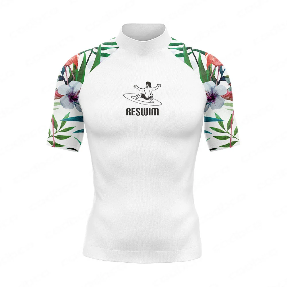 Mens Rash Guards Swimsuit Swimming Surf T-shirt Beach Sun UV Protection Swimwear Short Sleeve Surf Diving Bathing Suit Rashguard