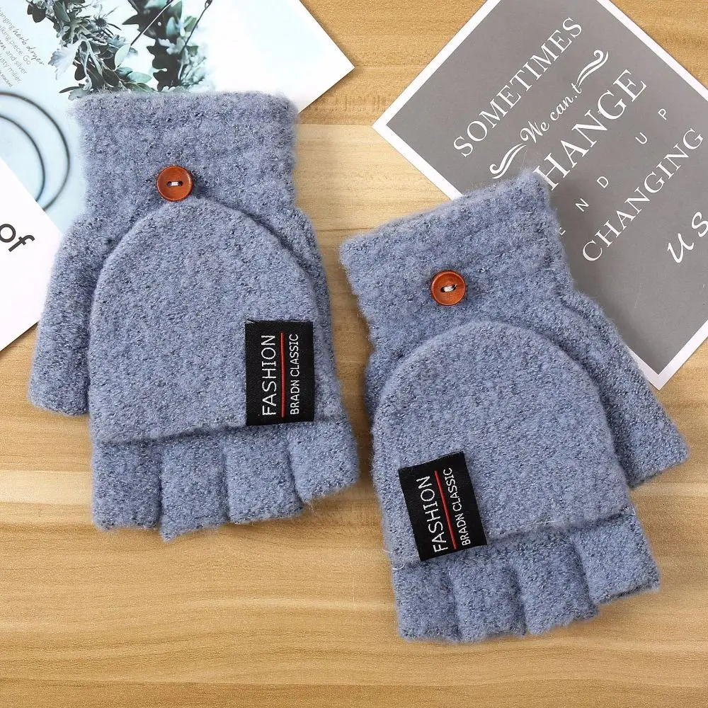 Unisex Knitted Winter Warm Thicken Half Finger Gloves Flip Mittens Fingerless Gloves