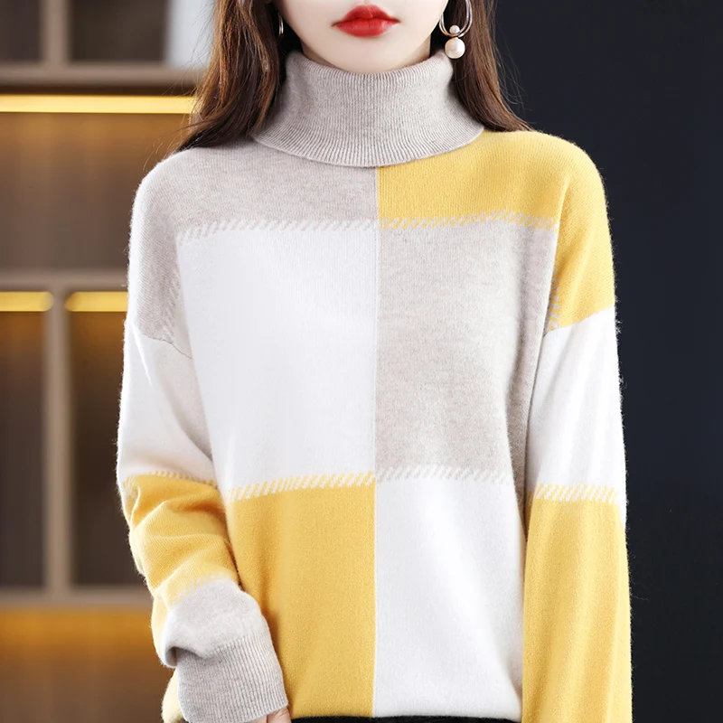 

100% Pure Wool High Collar Women's Sweater Comfortable Soft Long Sleeve Knitted Women's Wool Sweater Hot Selling Pullover M-XXL