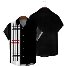 

2022 Summer Short Sleeve Hawaiian Open Button Shirt Men's 3d Printed Simple Style Striped Large Size Men's Shirt 5xl