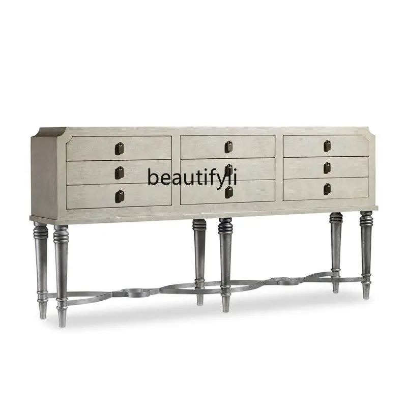 

yj New Classical Entry Entrance Cabinet Light Luxury Hallway Living Room Metal Stainless Steel Curio Cabinet Chest of Drawers