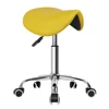 KKTONER Rolling Saddle Stool PU Leather Swivel Adjustable Rolling Stool with Wheels Salon Chair (Yellow) 1