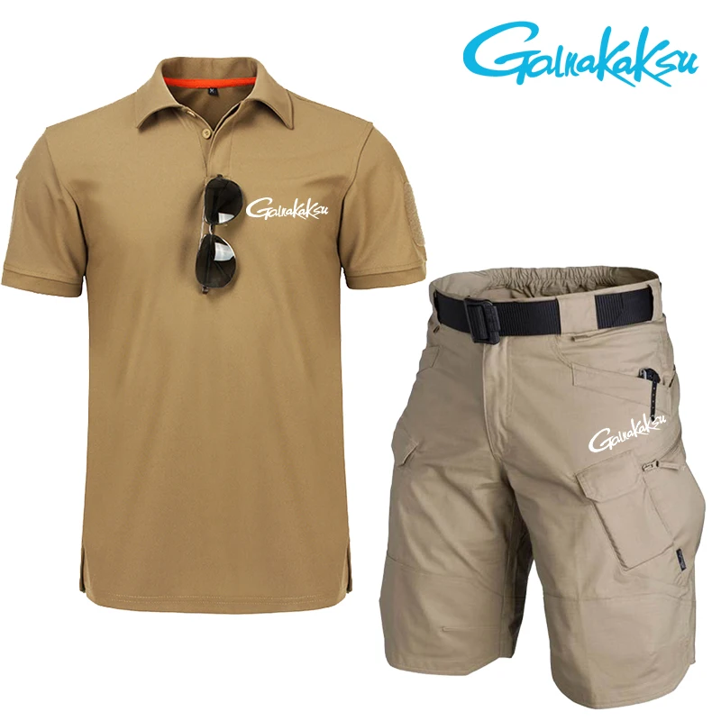 Summer Fishing Suit Quick Dry Men's Outdoor Tactical Military T-shirt Summer Waterproof Quick Dry Multi Pocket Hunting Shorts fishing shirt fishing clothes