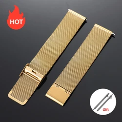 Sleek Stainless Steel Mesh Watch Strap - Modern Milanese Loop Bracelet - 22mm (Gold)