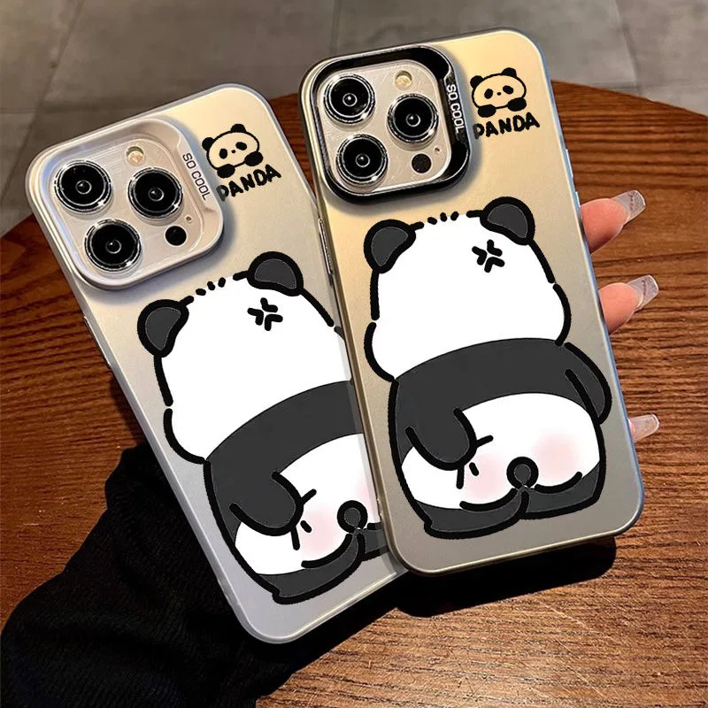 Cute Painter Panda Cartoon Hard Phone Case with Lens Circle Design