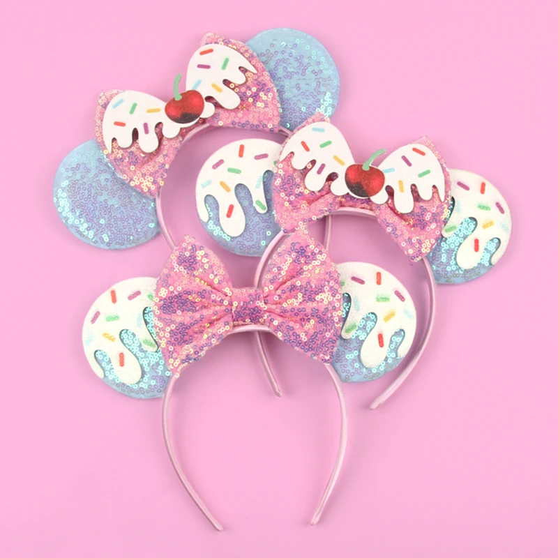 

2024 New Disney Mouse Ears Headband Sequins Bow Hairband For Women Festival Party DIY Hair Accessories Boutique