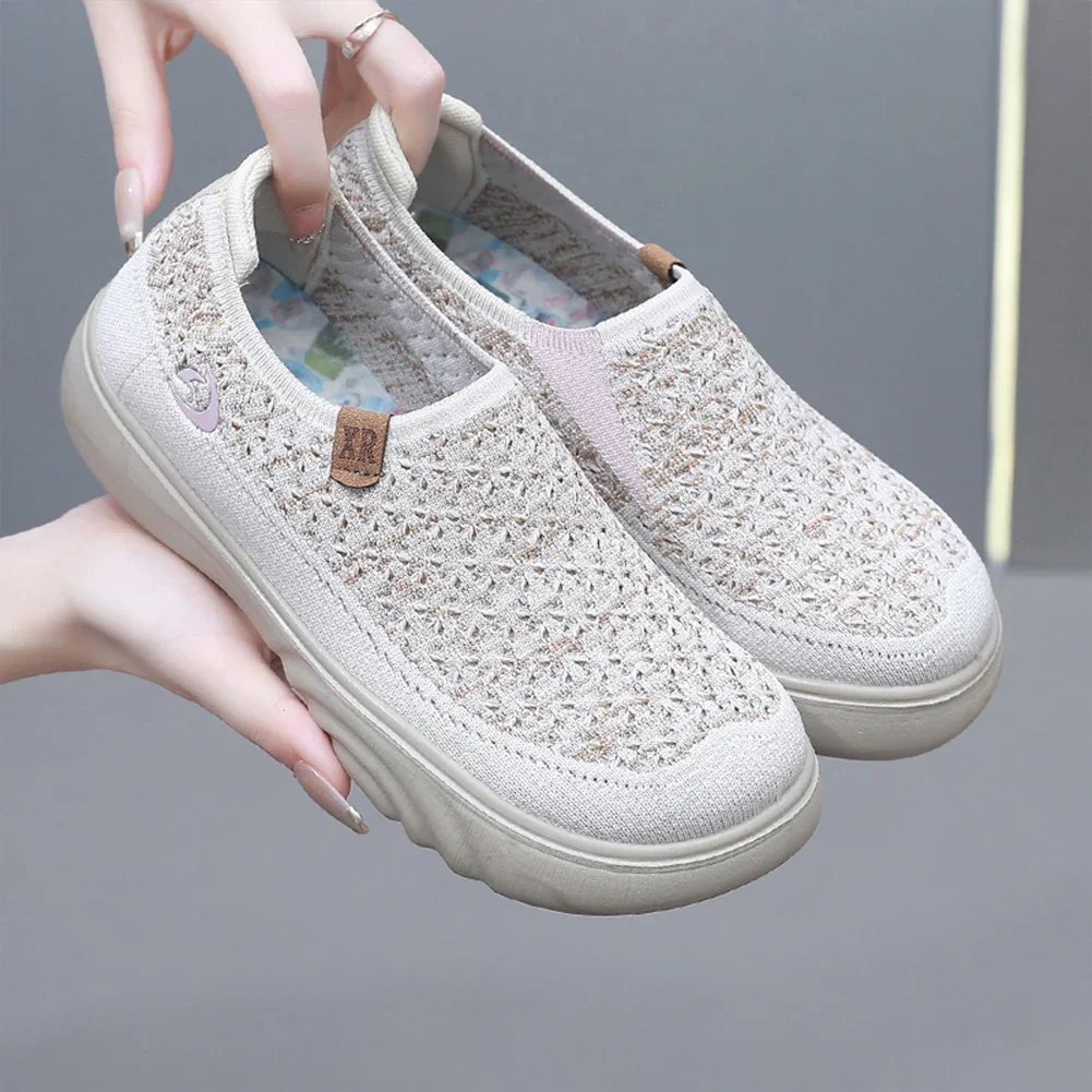 Walking Shoes for Woman Vulcanize Shoes Autumn Round Toe Flats Mesh Breathable Ladies Fisherman Shoes Platform Casual Sneakers