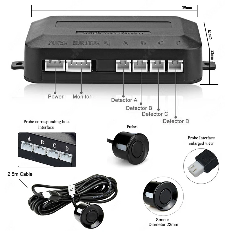 Parking Sensor Car Reverse Radar Kit Vehicle 4 Sensors Backup Assist System LED Distance Display Sound Warning