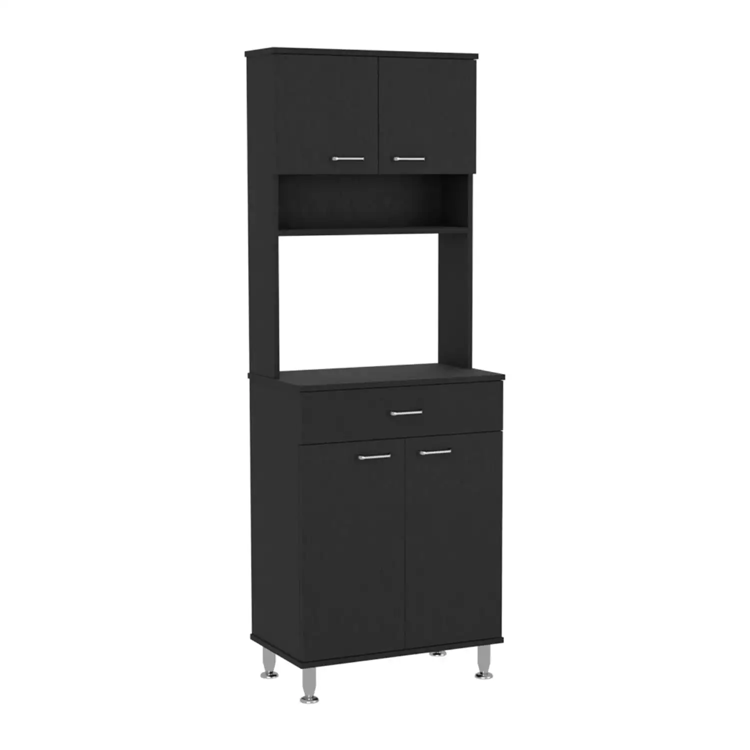 Della 60 Kitchen Pantry with Countertop, Closed & Open Storage Black 4