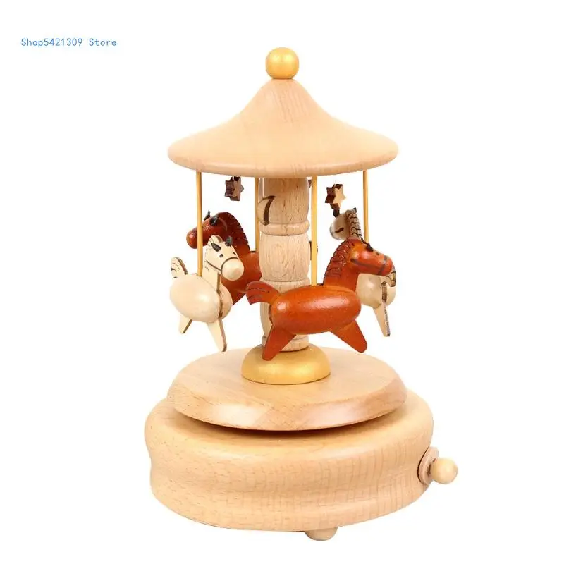 

85WA Lovely Music Box Clockwork Spring Toy Home Decoration Wood Roundabout Musical Box Kids Favor Set Valentine’s Day Gift