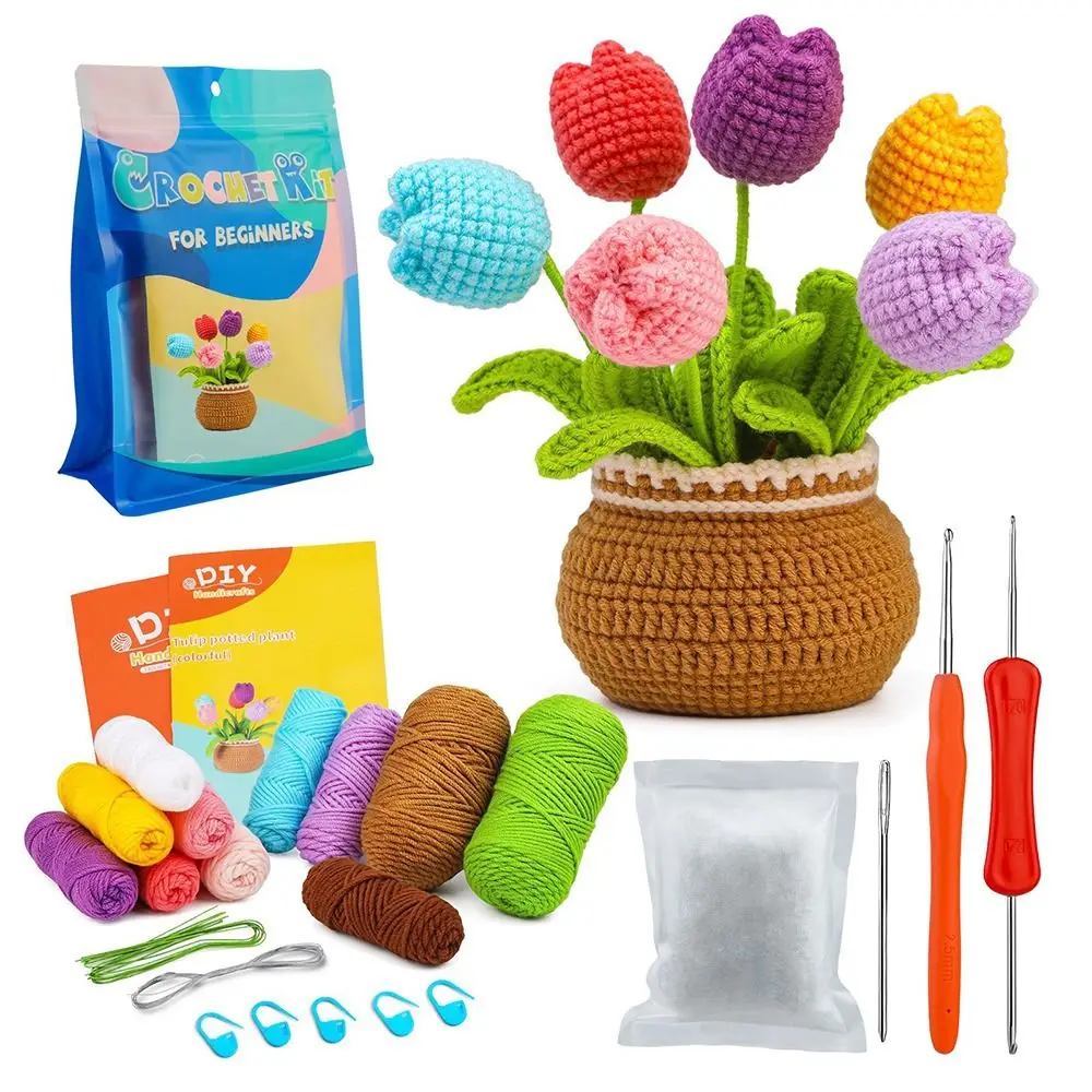 

Yarn Beginners Crochet Kit Crochet Hooks Polyester Fiber Crochet Stuffed Animal Kit with Step-by-Step Video Tutorials Casual