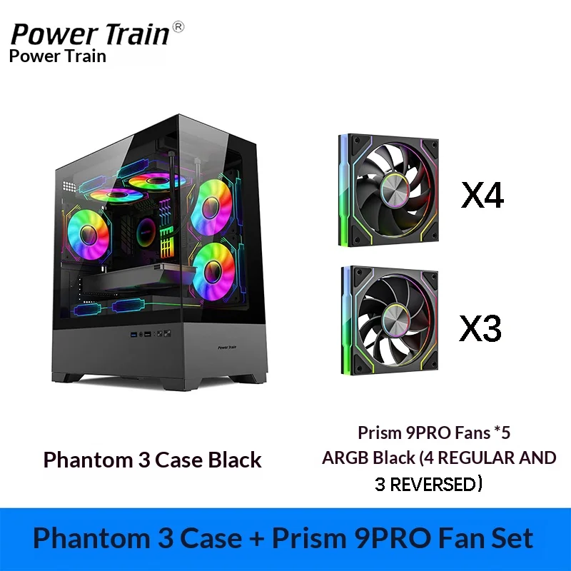 파워 트레인 huanjing 3 데스크탑 컴퓨터 케이스는 240 수냉식을 지원하며, 스탠드 없는 M-ATX 디자인으로 듀얼 글래스 패널을 특징으로 합니다.