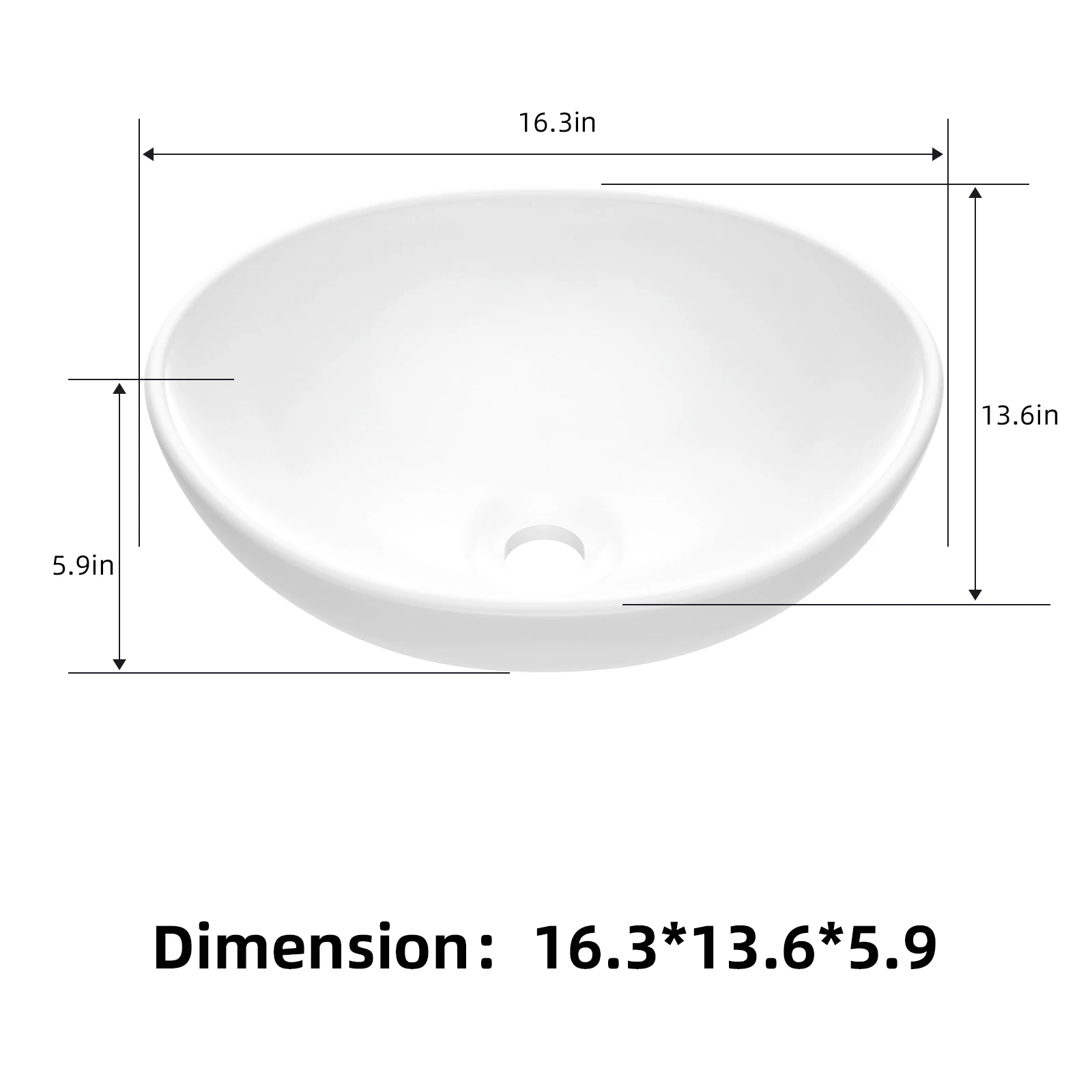 Oval Bathroom Sink, Bathroom Vessel Sink, White Vessel Sink, Bowl Sink Countertop Modern Egg Shape 40 * 33 * 14.5cm 6