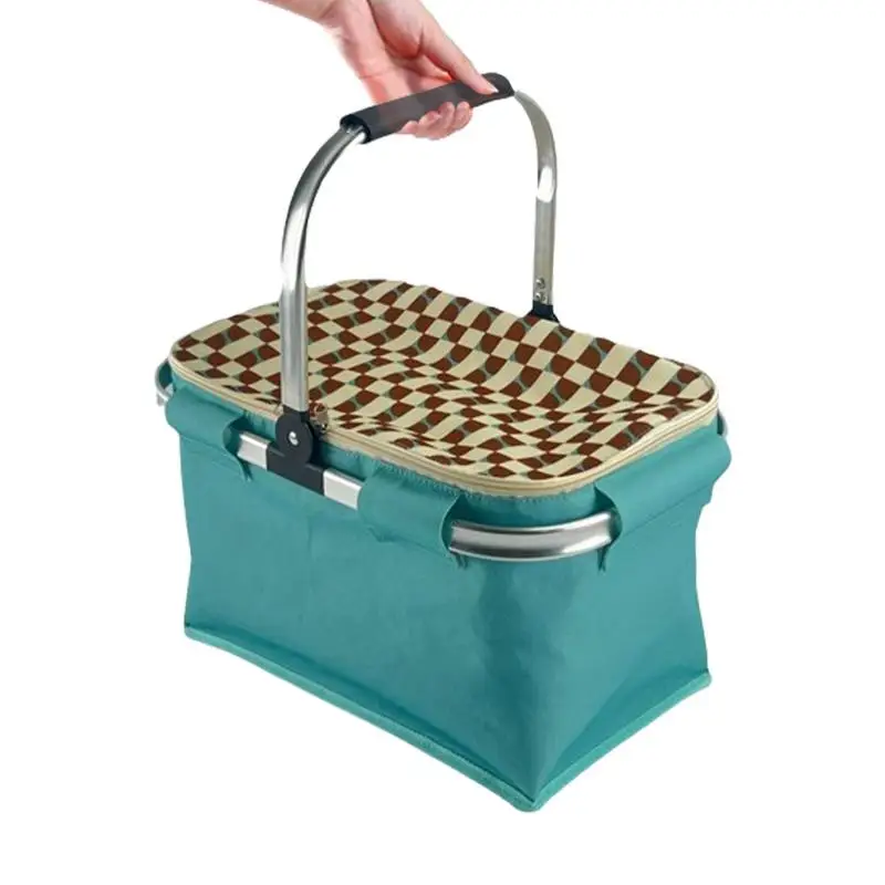 

Insulated Picnic Baskets 27L Portable Folding Shopping Basket With Handles Reusable Bags For Picnic Beach Outdoor Storage Basket