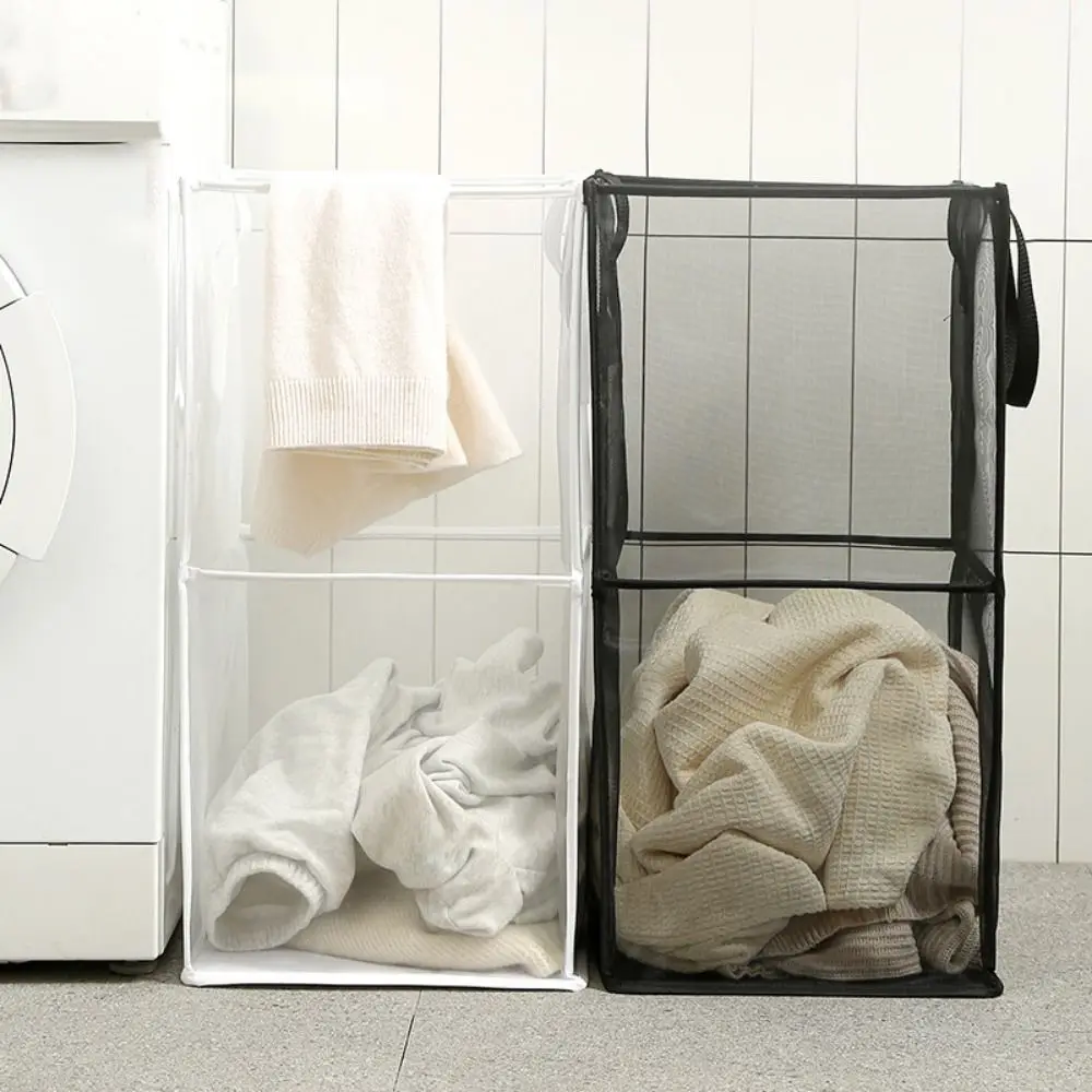 Large Capacity Mesh Laundry Basket Square Single/Double Layer Foldable Laundry Bag With Handles Sundries Toys Storage Bag