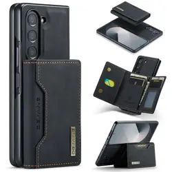 Magnetic Vintage Leather Wallet Case with Card Slots and Shockproof Protection for Galaxy Z Fold 4 (Black)