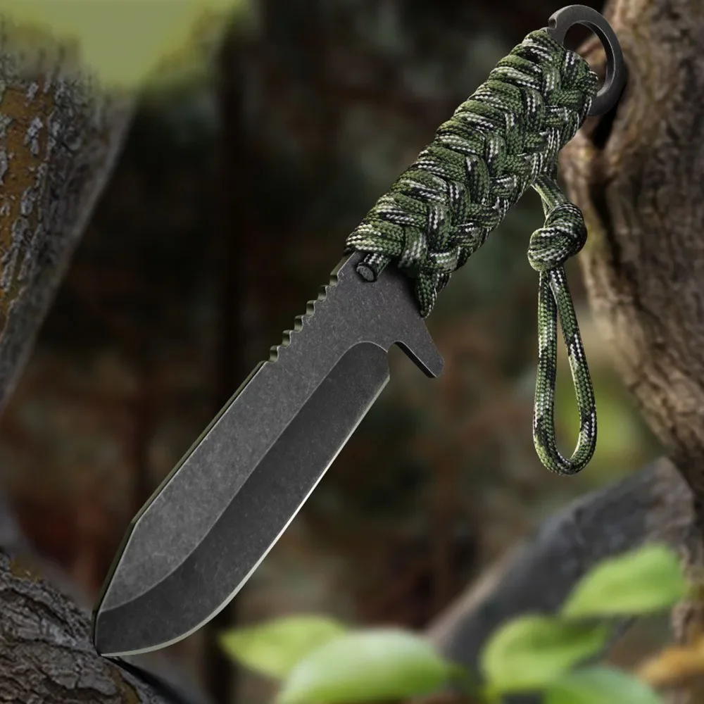 

Стальные фиксированные лезвия D2, быстрое выживание на открытом воздухе, Прямые ножи для кемпинга, маленький охотничий инструмент с нейлоновым фотоэлементом