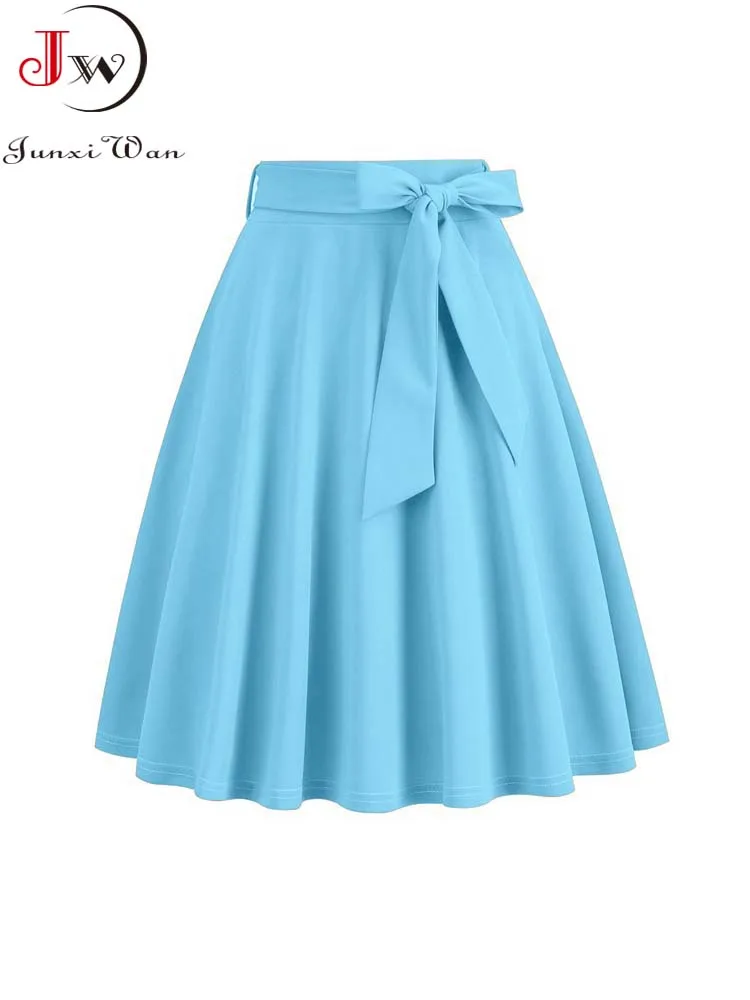 Women Retro Vintage Midi Long Skirt Solid Elegant Faldas High