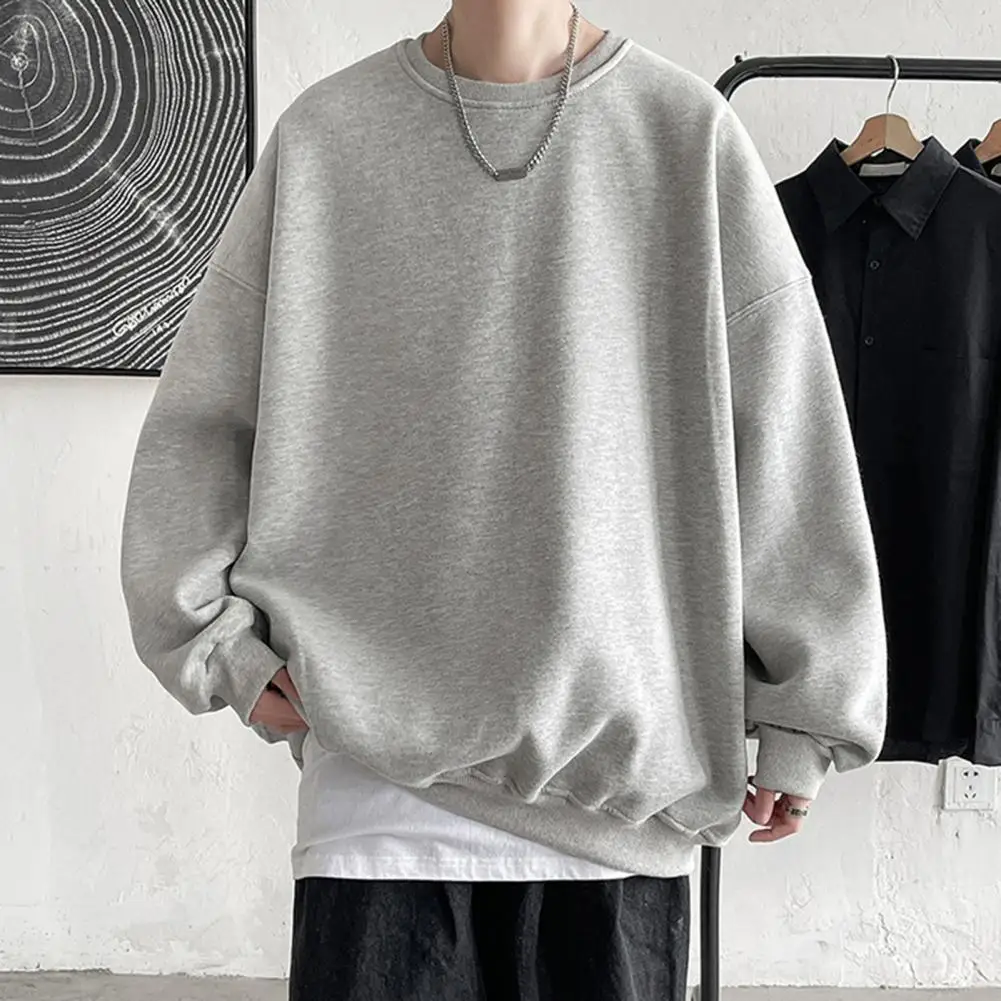 

Men Sweatshirt Cozy Men's Fall Winter Sweatshirt in Solid Color with Round Neck Long Sleeves Thick Warm Soft Unisex for Couples