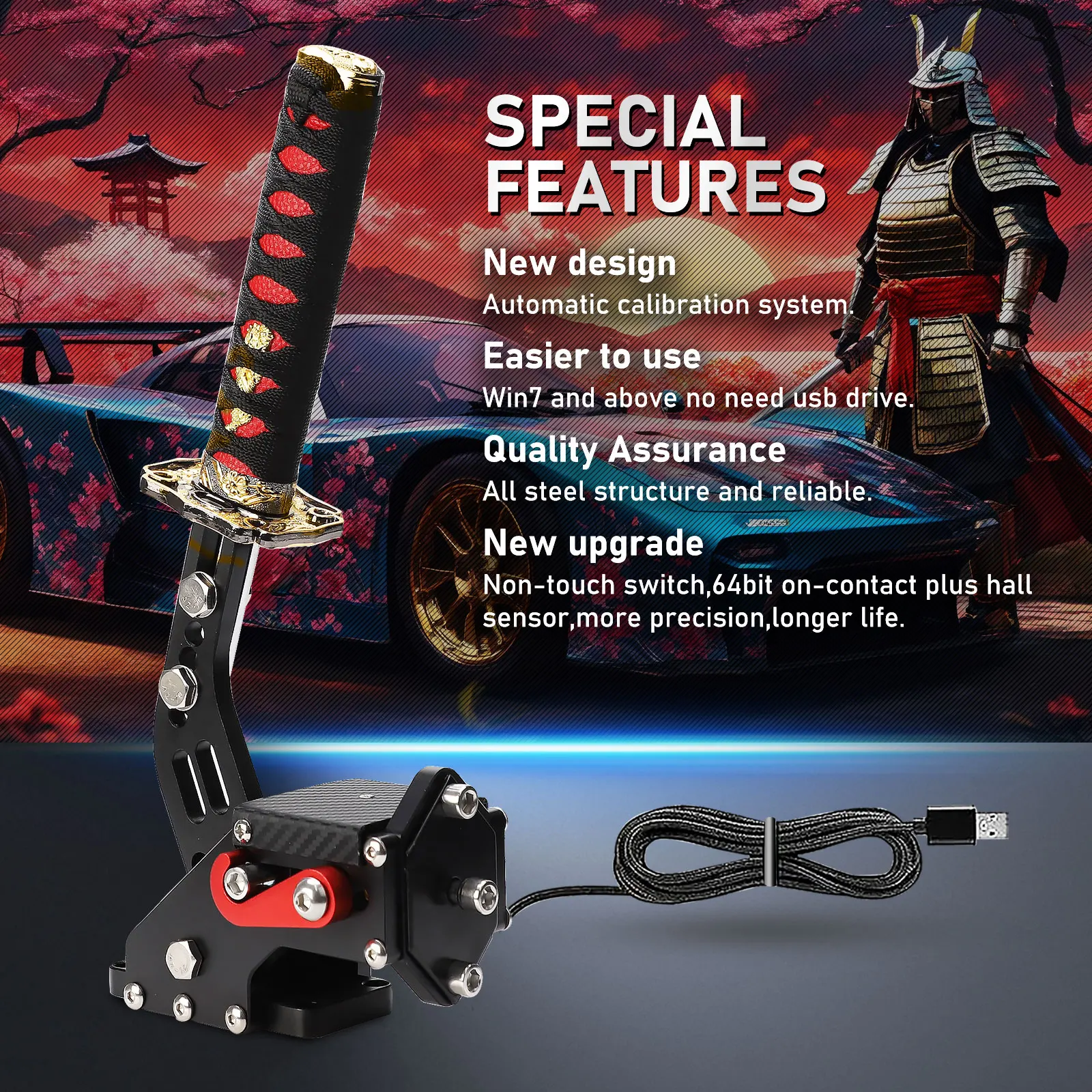 CNSPEED USB Katana Handbrake 15CM Samurai Sword Peripheral SIM Racing Games For PC USB G25/27/29 T300 T500 Black Without Clamp