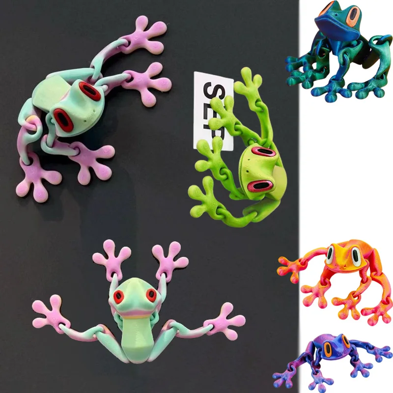 3D Printing Creative and Funny Lifelike 3D Frog Variable Design Refrigerator Magnets Toys Action Kids Movable Joint Fidget Toys