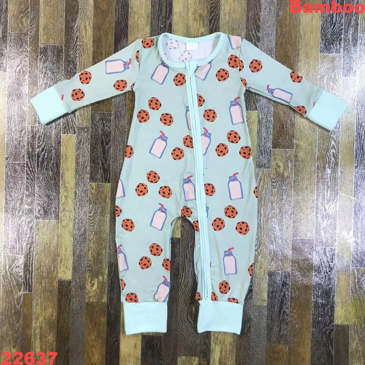 Popular Blue Baby Romper Baby Climbing Girls Cookies Print Hot Sale Soft Bamboo Fiber Pajamas Cover Hands and Feet