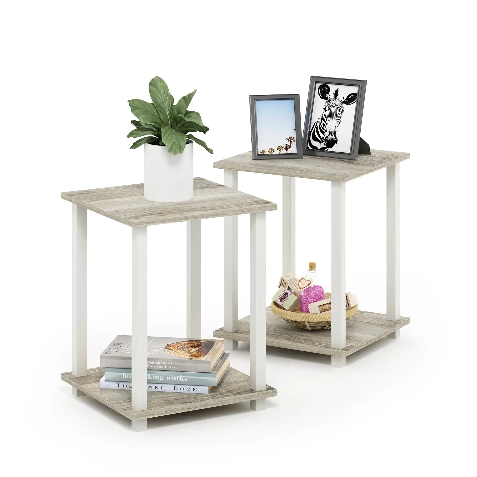 

Furinno Simplistic End Table, Set of Two, Sonoma Oak/White