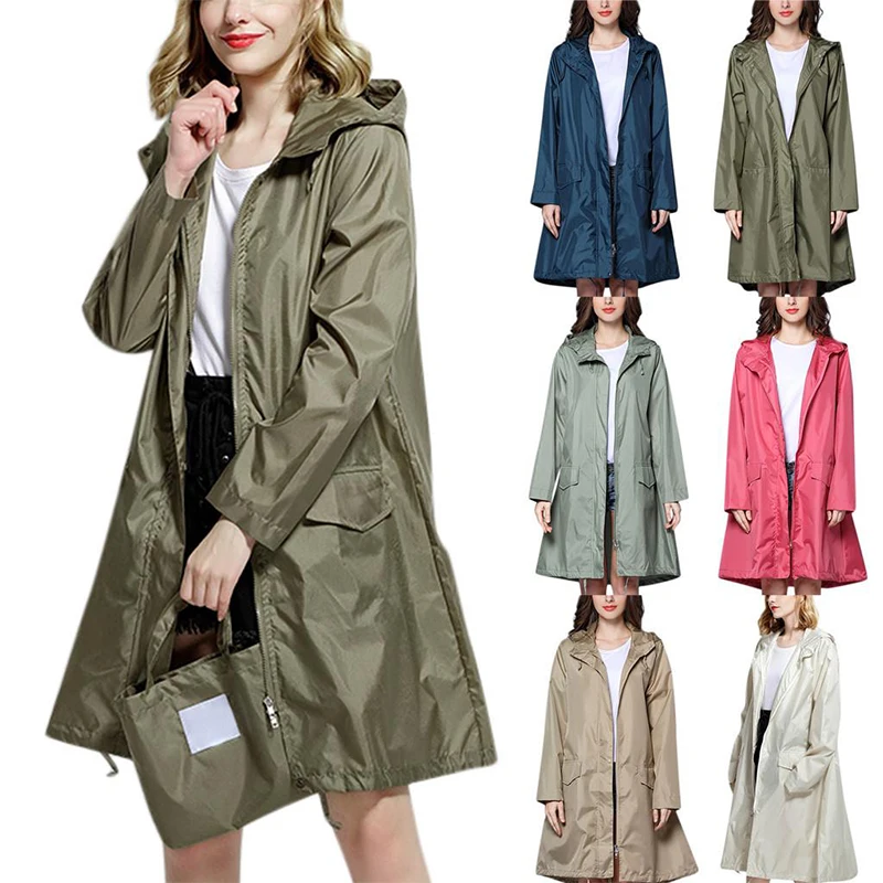Fashion Women Men Raincoat Jacket Windbreaker Lightweight Breathable Zipper Rain Coat Poncho Windproof Hooded Rainwear Outwear