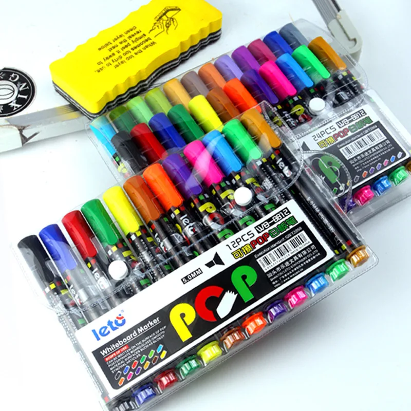 12/24 Colors White Board Maker Pens Set Whiteboard Markers Liquid